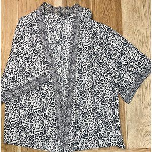 Roz & Ali Cardigan Lightweight Cheetah Leopard Black Gray White Shawl Women's 2X